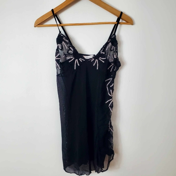 La Vie En Rose Other - la Vie en Rose Mesh and Lace Plunge Nightie Black Pink White Lace Floral…
